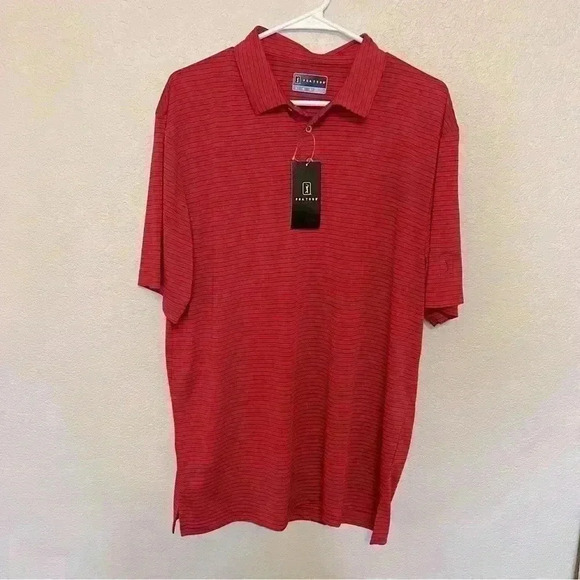 NWT PGA Tour Red with Black Stripes Moisture Wicking Polo Size Large - Picture 1 of 11